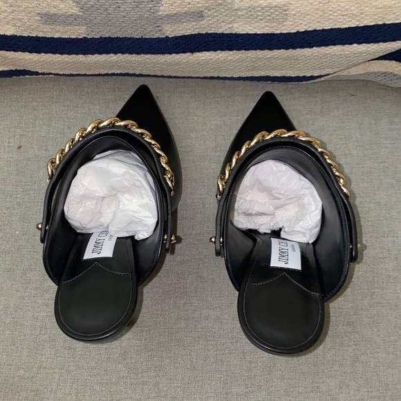 Jimmy Choo Lexx 100 Black/gold Leather heeled Mules NWT - Picture 9 of 14
